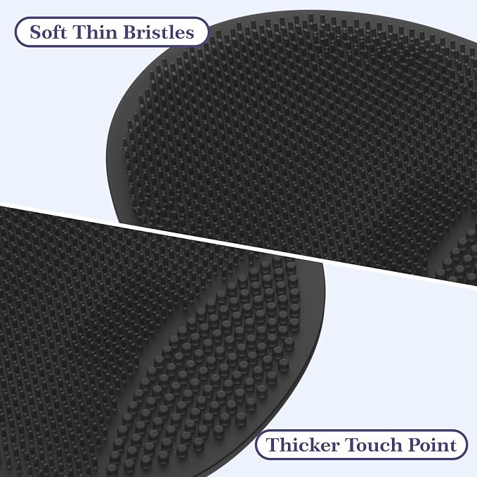 Manmihealth Silicone Back Scrubber & Shower Brush Set Thin Bristles Black | 3PCS Gentle-Cleaning & Exfoliating Body Scrubber, Bath Glove, Face Scrubber Combination