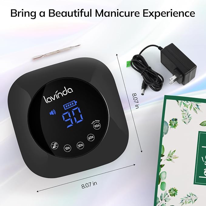 Lavinda UV Nail Lamp for Gel Polish, Professional UV Light Nail Dryer Black | Gel Nail Lamp Cordless, Rechargeable Fast Curing Lamp with 4 Timer Setting Auto Sensor, 54W, 36 Dual Wavelength Lamp beads