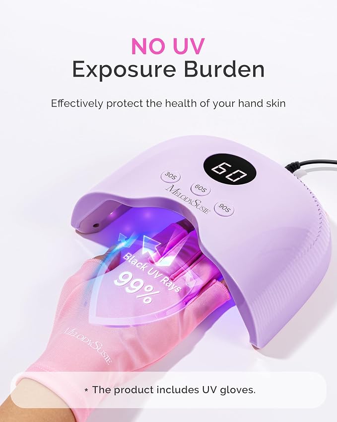 MelodySusie UV Nail Lamp P-Plus30A with UV Gloves for Gel Nail Polish | 24W,3 Timer Settings,Smart Sensor,LCD Display,30 UV/LED Beads,Builder Gel,Jelly Gel,Base Top Coat,for Beginners at Home