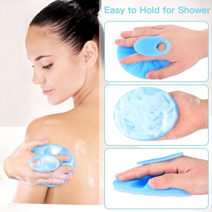 INNERNEED Silicone Body Cleansing Brush Exfoliating Scrubber, Blue | Gentle Massage, Deep Clean, Hygienic Shower Scrub Brush Soft Bristles for All Skin Types, Easy to Hold