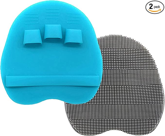 2 Pack Soft Silicone Shower Brush, Bath Exfoliating Skin Massage Scrubber | Body & Face & Short Hair Wash, Dry Skin Brushing Glove Loofah, Fit for Sensitive and All Kinds of Skin (Blue+Gray)