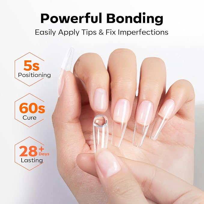 modelones 10-in-One X Nail Gel Glue with Nail Dehydrator Primer Set | Adhesive Bond for Press Ons False Tips Acrylic Rhinestones Prevent Lift Clear Multi Use Gel Polish U V Cure Soak Off Manicure