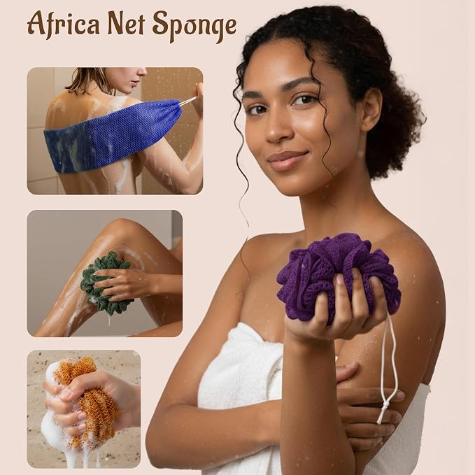 Yiclick African Net Sponge Authentic with Knots - Exfoliating Washcloth Towel, Back Scrubber for Shower Bath, Exfoliating Body Scrubber Exfoliator, African Rags Wash Cloth Loofah Lufa Sponge
