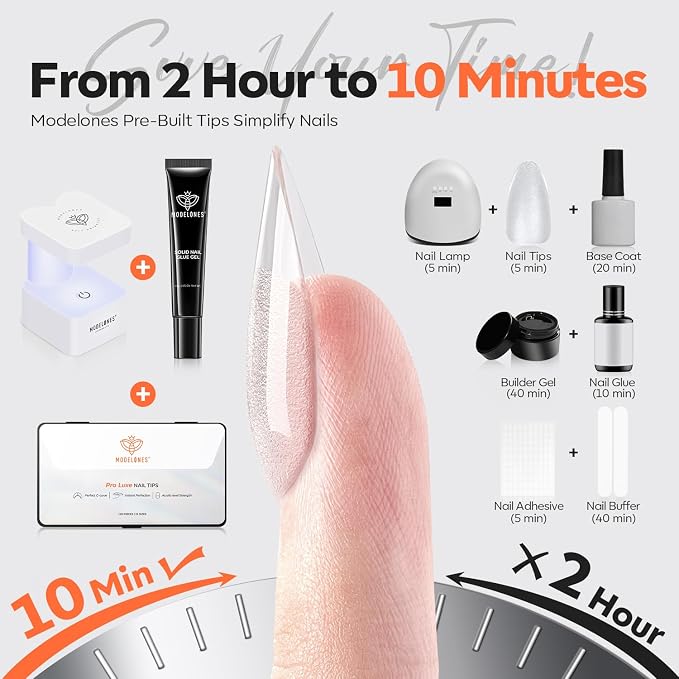 modelones Gel Nail Kit Almond 240pcs 15sizes Apex False Tips Glue & Lamp