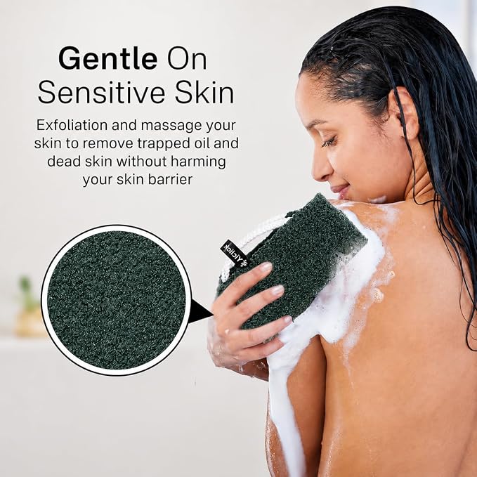Yiclick Exfoliating Washcloth Towel with Handle, Back Scrubber for Shower, Exfoliating Body Scrubber Exfoliator, Japanese Wash Cloth for Body Scrub, Bath Sponge Loofah Luffa Washer Exfoliator