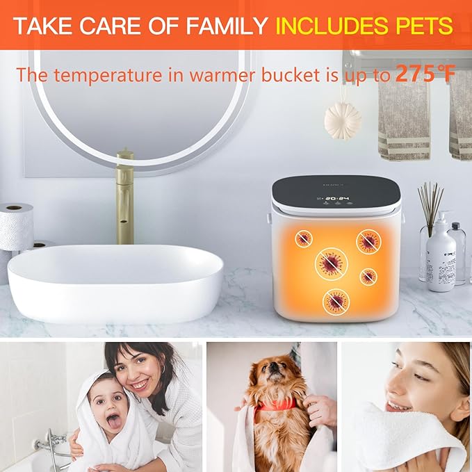 DOACE Towel Warmer Bucket, Medium Size Towel Warmers with Auto Keep Warm, Heat Time 20/40/60 Min Adjustable and Delay Time Up to 24 Hours, Hot Towel Warmer for Bathroom, Ideal Gift for Mother's Day
