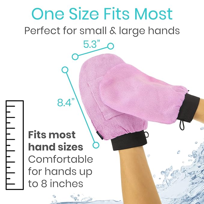 Vive Exfoliating Mitts for Body (4 Pack) - Scrub Gloves with Soap-Saver | Pocket - Body Exfoliate Shower Dead Skin Remover - Deep Microdermabrasion Exfoliator for Kerastosis Pilaris - Premium