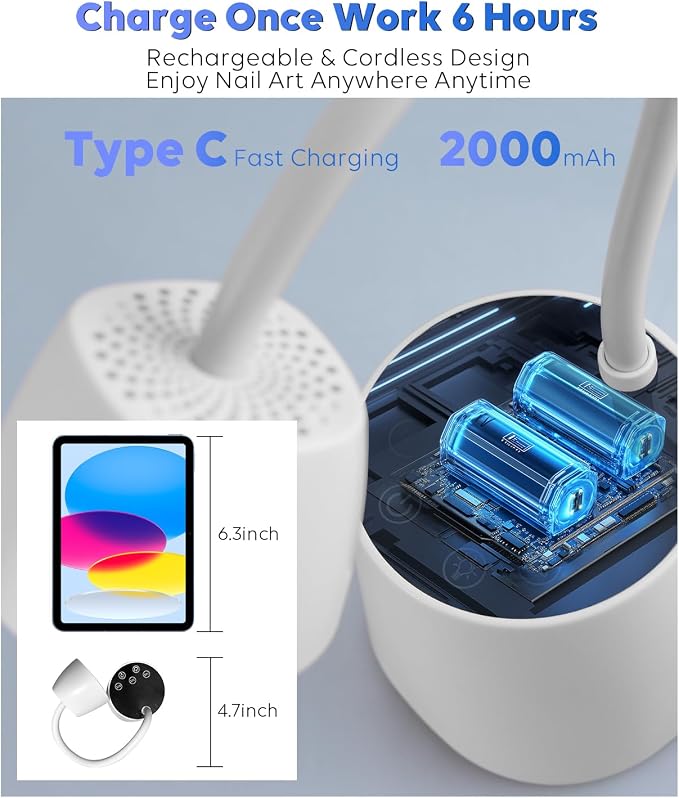 2 in 1 UV LED Nail Lamp for Gel Nails Polish, Flash Cure 27W Cordless Gooseneck Mini Nails Light, Quick Dryer with Timers Smart Sensor Ambient Lighting, Home DIY & Professiona