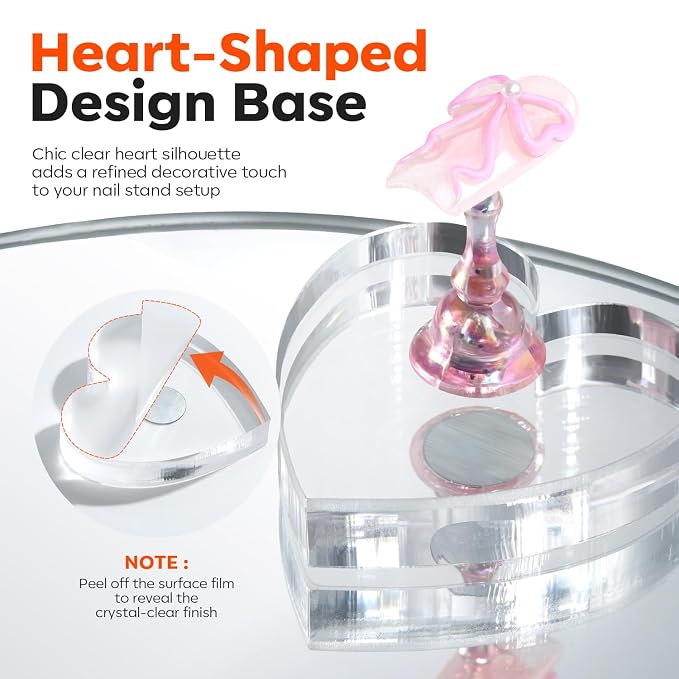 Modelones Nail Stand, Wider Display Base for Press Ons Nail Tips Holders | Heart Display Base Standard Pinky Nail Stands for False Nail Tips Practice Painting 100PCS Adhesive Double-sided Tape