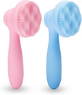 MtBoi 2 PC Silicone Facial Cleansing Brush Facial Scrubber Manual Exfoliating Facial Brush Face Cleanser Face Exfoliator Ultrafine Bristles for Sensitive Skin Easy to Clean Lather Well (Pink&Blue)