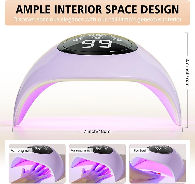 LadyMisty 72W UV LED Nail Lamp, 2026 New Upgrade UV Light for Gel Nails with 18 Beads, 3 Timer Nail Dryer, LCD Display, Auto Sensor, Professional Nail Lamps for Gel Polish (Purple)