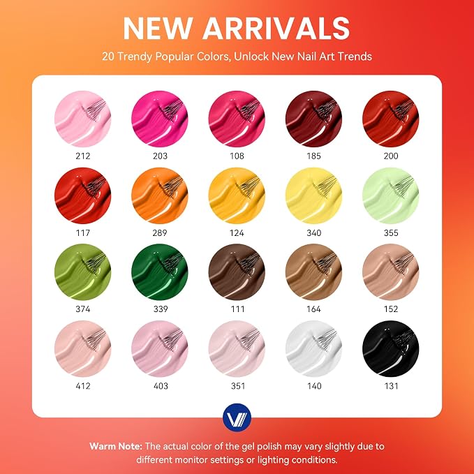 VANREESA 24 Pcs Gel Nail Polish Set - 20 Vibrant Shades Gel Nail Polish | 1 Base Coat & 3pcs Glossy/Matte/Gloden Top Coats, Red Orange Green Brown Nude Gel Polish, Gel Nail Kit Gifts for Women