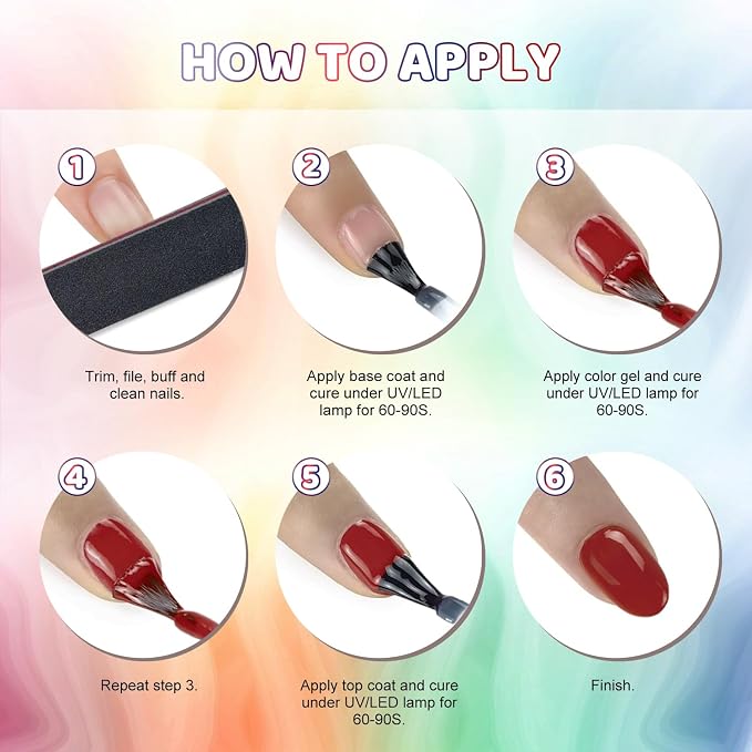 JODSONE 32 Colors Gel Nail Polish Kit with Base Coat Matte Glitter Top Coat Soak Off Manicure Tools Manicure Salon DIY at Home
