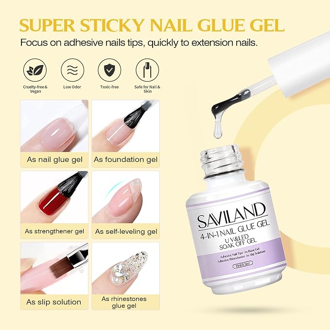 SAVILAND Gel Nail X Kit: 500 Pcs Square Nail Tips Gels Nail Kit with Drill, 0.5 Oz 4-in-1 U V Nail Glue with Lamp, Nail Kit At Home Art Designs & Salon Manicure Kit Gift For Women | 500 medium square soft gel tips, 15 mL 4-in-1 glue gel, 20,000 RPM dri...