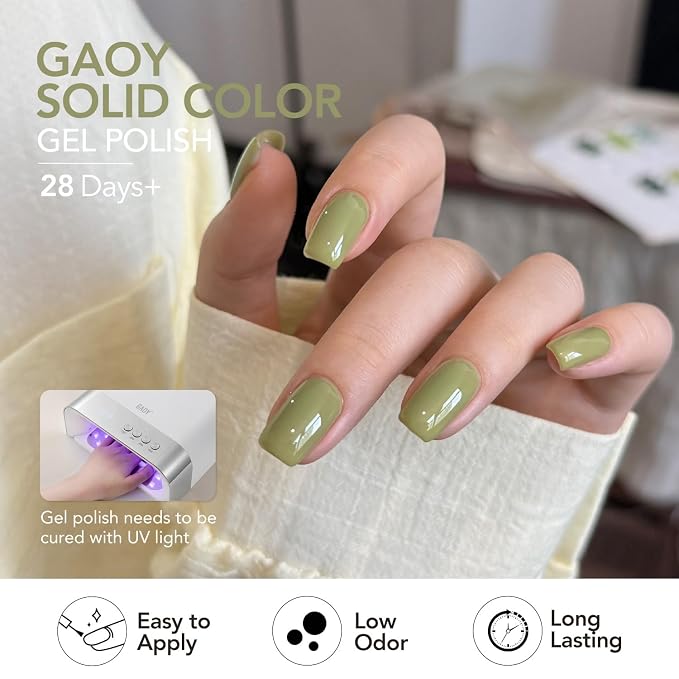 GAOY Rainforest Green Gel Nail Polish Set, 6 Colors White Moss Emerald Dark | UV Lamp Required, Pigmented, Long Lasting, Easy to Apply, Salon Manicure at Home, Gift for Women