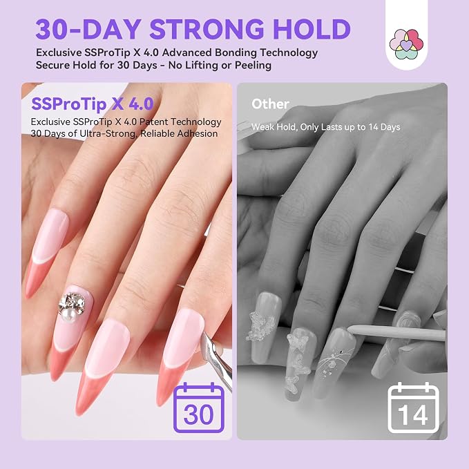 SAVILAND Solid Nail Glue Gel Kit, 20 g Glue, 60 mL Remover and UV Lamp | 60 mL fast-spray remover, 60-second lamp cure, castor oil and vitamin E, complete press-on solution for home and travel