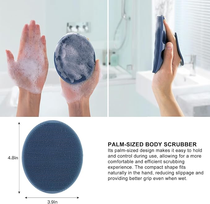 INNERNEED Silicone Body Cleansing Brush Exfoliating Scrubber, Dark Blue | Gentle Massage, Deep Clean, Hygienic Shower Scrub Brush Soft Bristles for All Skin Types, Easy to Hold