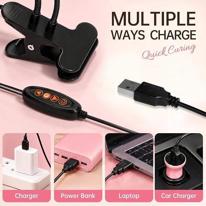 UV Nail Lamp with LED Lighting Fixtures, Single Nail Dryer | UV Light for Gel Nails, Flash Cure Nails Lamp, Gooseneck Clamp Home and Salon, 395+400nm Black