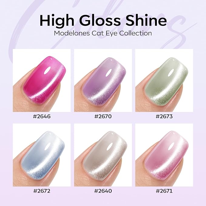 modelones Cat Eye Gel Nail Polish Set Glitter 6Colors Pink Blue Green