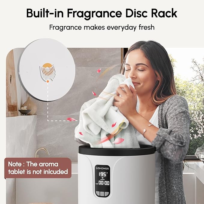USHOWER Towel Warmers for Bathroom, 20L Large Towel Warmer Bucket for Spa, LCD Screen Display Time, Temperature, Auto Shut-Off Towel Heater Fits Two 40"x70" Oversized Towels, Blankets, Bathrobes, PJ’s