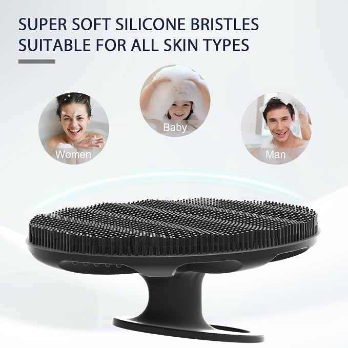 Silicone Body Scrubber, BEAUTAIL Gentle Exfoliating Brush on Sensitive Skin | Soft Shower Scrubber for Body, Hygienic Silicone Loofah, Bathroom Essentials Brush for Women, Men & Kids, 1-Pack, Black