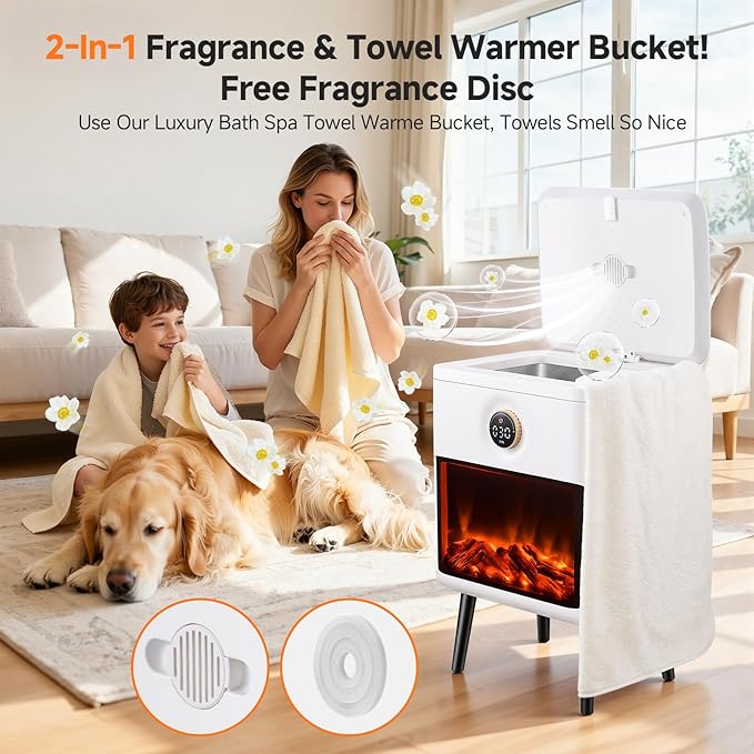 AAOBOSI Towel Warmer, 22L Large Luxury Towel Warmers for Bathroom with 3D Flame Screen, Auto Shut Off Even Heated Hot Towel Warmer Bucket for Towels, Bathrobes, Blankets, PJ's