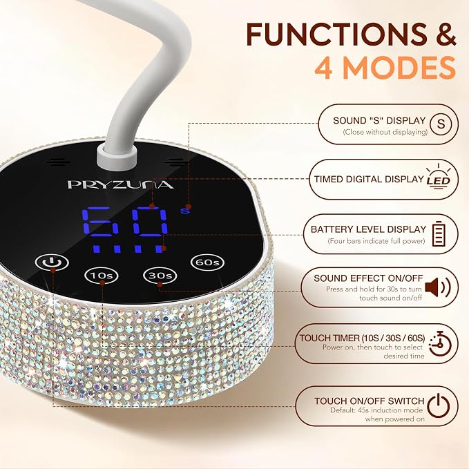 UV LED Nail Lamp 36W – Mini Cordless Flash Cure Gooseneck UV Light for Gel X Nails, Portable USB Rechargeable Nail Dryer with Auto Sensor, 4 Timers & LCD Display for DIY Home Manicure (Diamond)