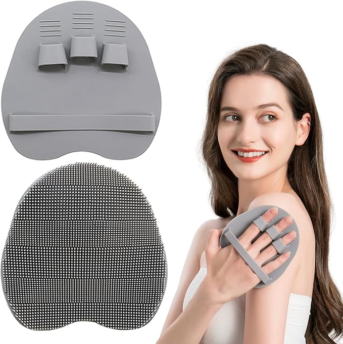 1 Pack Silicone Shower Brush, Body Wash Exfoliating Skin Massage Scrubber | Soft Dry Skin Brushing Glove Loofah, Fit for Sensitive and All Kinds of Skin,Gray