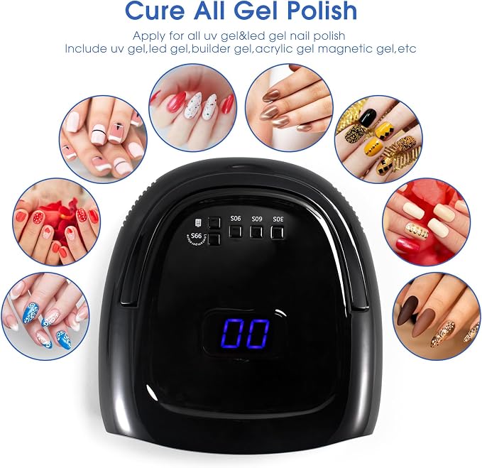 Professional Rechargeable 60W UV LED Portable Cordless UV Light for Nail Lamp Machine with Removable Stainless Steel Bottom,4 Timer Setting and Smart Sensor Nail Dryer (Black)