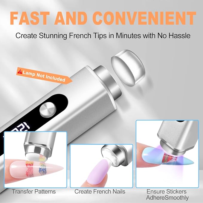 NXJ INFILILA French Tip Nail Stamp, 8 PCS Silicone Nail Art Stamper Head Suitable for Handheld UV Light for Gel Nails DIY Together with Gel Nail Polish Art Tips Printing Tool