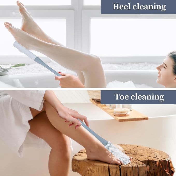Toe Brush - 2 Pack Soft Silicone Long Handle (15.7") Shower Foot Cleaner for Elderly, Pregnant Women, Adults with Limited Mobility(Pink)