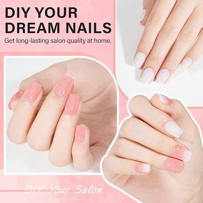 AILLSA Extra Short Coffin Gel Nail Kit 240pcs Full Nail Tips | 2 In 1 Nail Glue Base Coat and Nail Dehydrator, Nail Extension Kit with Nail Lamp Top Coat for Starters