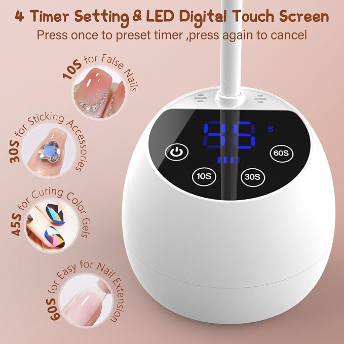 UV LED Nail Lamp Cordless 36W Mini UV Light for Gel X Nails Tips,Portable Hands Free Flash Cure Light,USB Rechargeable Nail Dryers with Sensor & 4 Timers,Rotatable Gooseneck Manicure Gel Polish Lamp