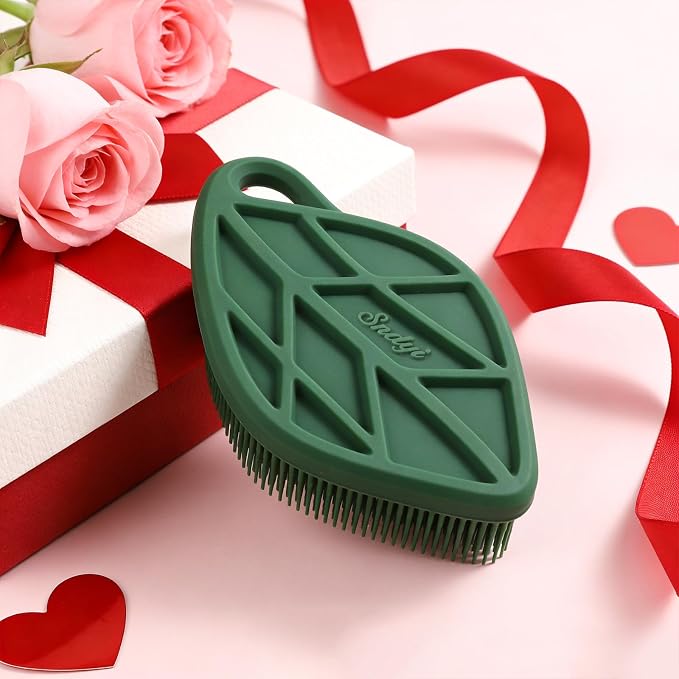 Sndyi Silicone Body Scrubber, Gentle Exfoliating Body Scrubber for Sensitive Skin, Leaf Shaped Shower Scrubber for Body with Lathering Bristles, Silicone Loofah Body Brush for Showering, Evergreen