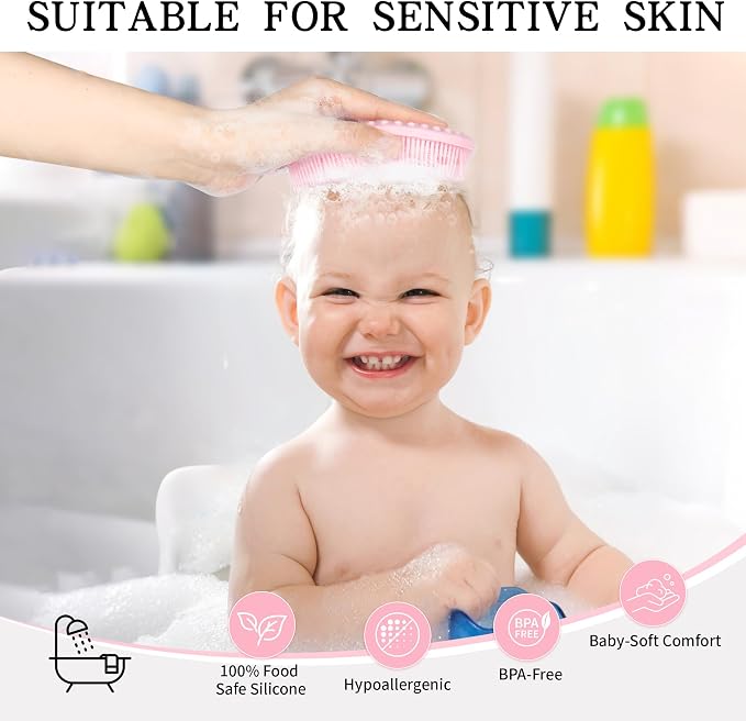2 Pack Silicone Body Scrubber for Shower - Soft & Gentle Loofah Alternative for Sensitive Skin, Quick-Drying & Hygienic Body Wash Scrubber Brush for Women, Men & Kids (Black & Pink)