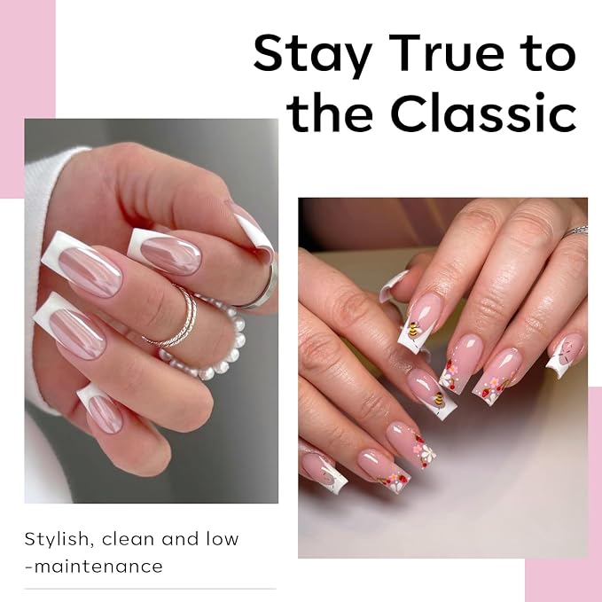Modelones Medium Square Nail Tips 510pcs Soft Pre Etched Fake Nails Gel | Half Matte Full Cover Acrylic Gel Kit Press on Manicure Extension DIY Salon 15 Sizes