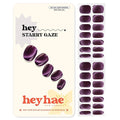 Heyhae Semi Cured Gel Nail Strips Salon Quality - Hey, Starry Gaze | No UV Light Needed | Salon Quality, Easy Apply & Remove | 28 Strips, 1 Prep Pad, Nail File, Wooden Stick | Purple Cateye