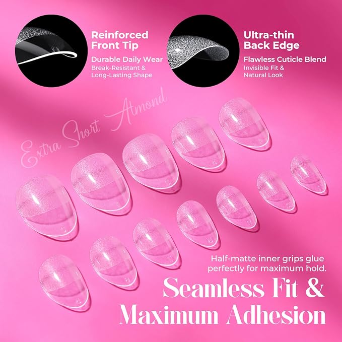 UNA GELLA Gel Nail Kit Extra Short Almond Nail Tips 216Pcs and Glue Air Dry | Pre-Etched Soft Gel Nail Tips, Nail Glue Gel No U V Needed, Extra Short Press on Nails, Cuticle Trimmer & File for Home DIY