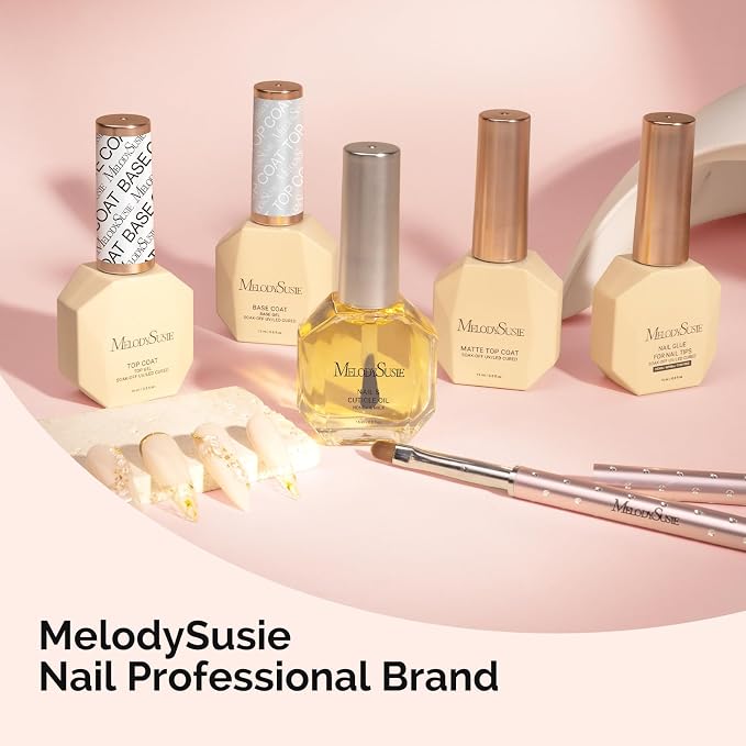 MelodySusie No Wipe Glossy Top Coat Long Lasting Shine Finish Soak Off UV LED Nail Lamp Nail Polish Art Design Manicure Kit Perfect Gifts for Women Girls 2 Pcs 15ml Clear