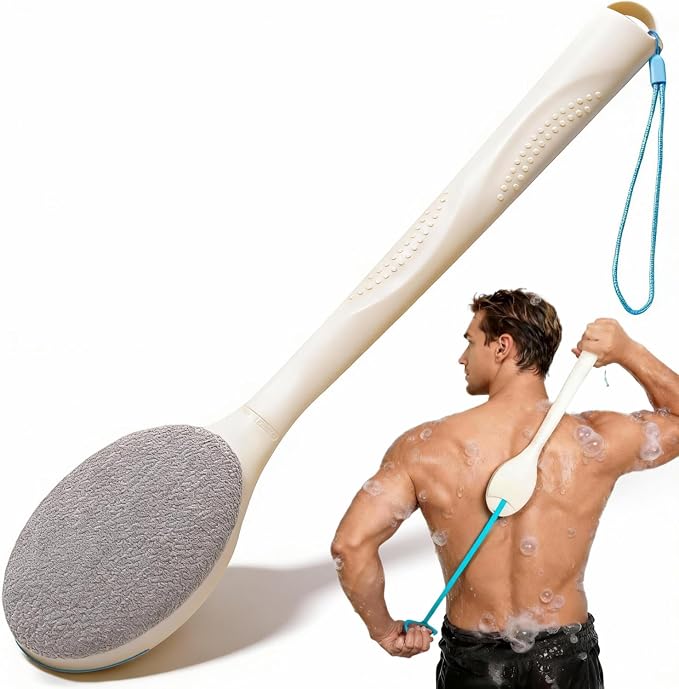 BUBBLEDANCE® Exfoliating Back Scrubber with Extendable Long Handle (17.5"-31.9") - Upgraded Exfoliating Shower Towel & Washcloth for Men & Women, Deep Cleansing Hard Body Scrubber for Acne & Oily Skin