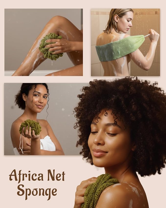 Yiclick African Net Sponge Authentic with Knots 2 Pack - Exfoliating Washcloth Towel, Back Scrubber for Shower Bath, Exfoliating Body Scrubber Exfoliator, African Rags Wash Cloth Loofah Lufa Sponge