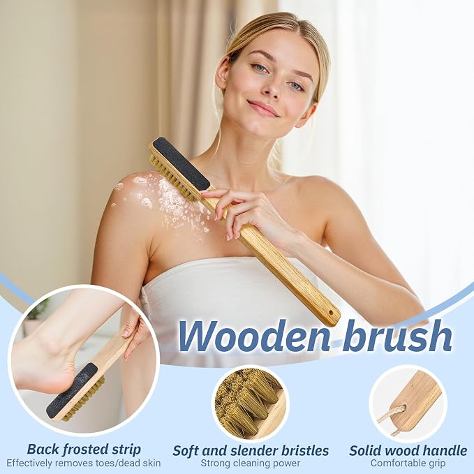 Long Handle Toe Gap Cleaning Brush+Body Shower Brush+Foot Grinder,Grey | Silicone Foot Scrubber for Shower, Feet Cleaner Scrub Foot Care for Seniors,Elderly, Men and Women