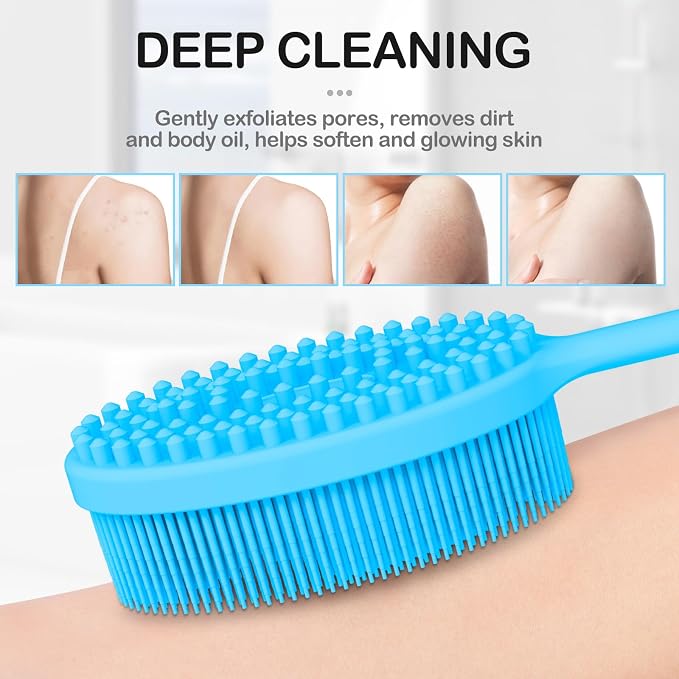 MateeyLife Silicone Body Scrubber Exfoliator with Handle, Gentle Back Scrubber, Shower Brush for Body, Bath Back Brush