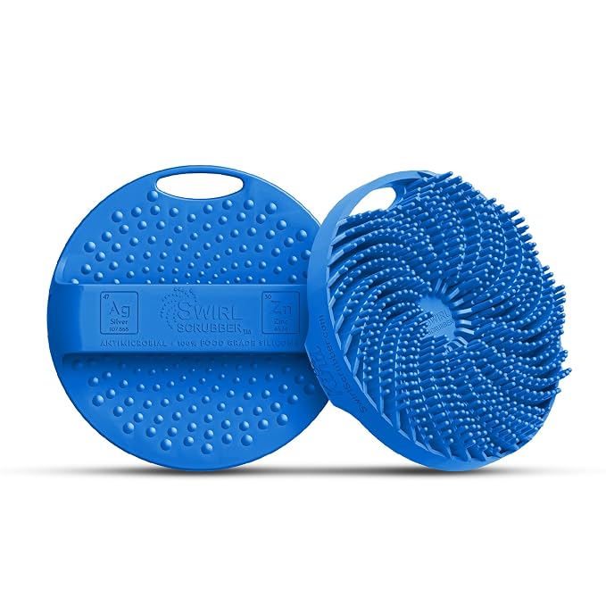 Antimicrobial Silicone Body Scrubber - Blue - Shower Hanger & Sticker, Lymphatic Support, Deep Exfoliation-Cleansing, Family Hygiene | Deep-cleansing exfoliating shower scrubber includes hanger and wall sticker for convenient family hygiene