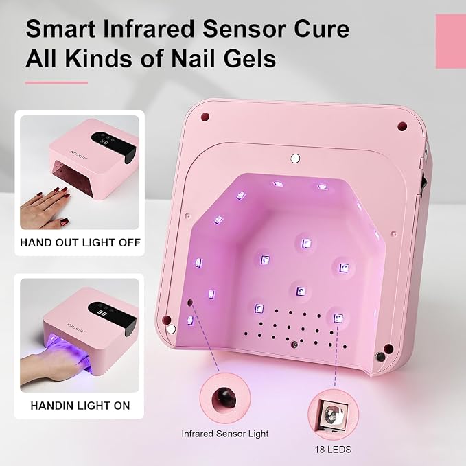 JODSONE U V Nail Lamp Rechargeable Portable with 3 Timers and LCD Display Screen for Cordless Nail Dryer Gel Pink