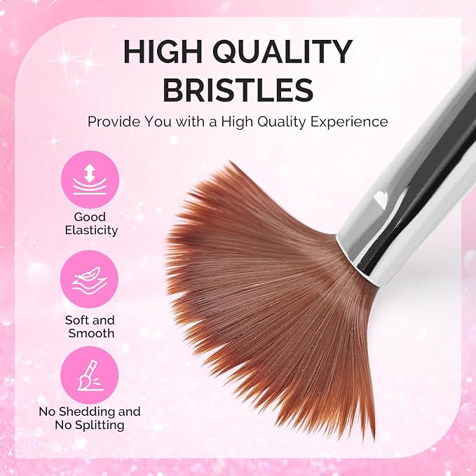 MelodySusie Acrylic Nail Brush Set, Size 8,10,14 Professional Pink Silver Nail Brushes with Cleaner Tool and Brush Holder, for Acrylic Powder Nail Extension and 3D Nail Carving, Home DIY Salon