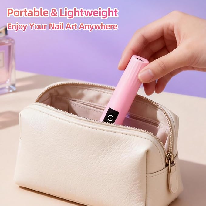 Handheld UV Light for Gel Nails with Stand, Portable Cordless Nail Lamp with LED Display, Eye Protection Cover & Flash Cure for Glue, Rhinestones & Liner Gel | Ideal for Home DIY & Professional Use