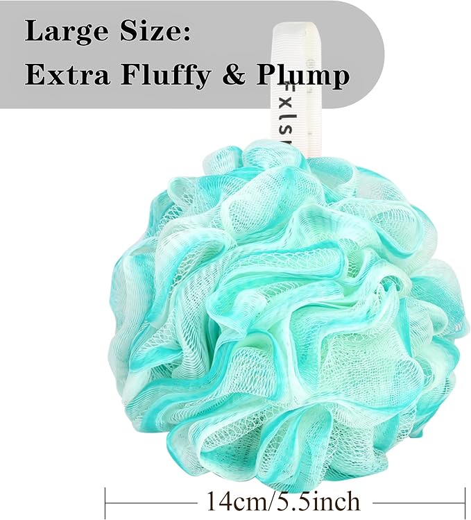 Bath Loofah Sponge 70 Grams Large Size, Soft Mesh Long-Lasting Shower Loofah for Rich Lather, 5 Pack Shower Sponge Exfoliating Cleaning Bath Loofa Body Scrubber Balls for Men & Women(Green)