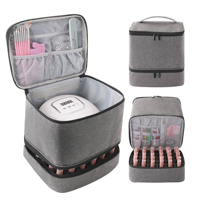 Travel Nail Polish Organizer, Holds 30 Bottles (15ml), Double-layer Nail Polish Carrying Case, Large Capacity Portable Storage Bag for Nail Varnish and Manicure Set