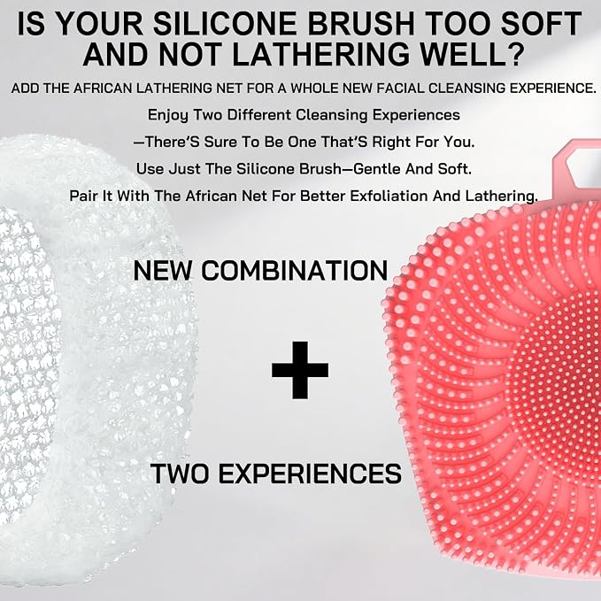 RamPula Face Scrubber & African Net, Silicone Exfoliating Brush for Men, Facial Cleansing Brush, Manual Waterproof Cleansing Skin Care, Blackhead Removing Pore Cleansing Massaging Face Brushes - Pink | Softening,Massage,Smoothening,Pores,Cleansing,Exfo...